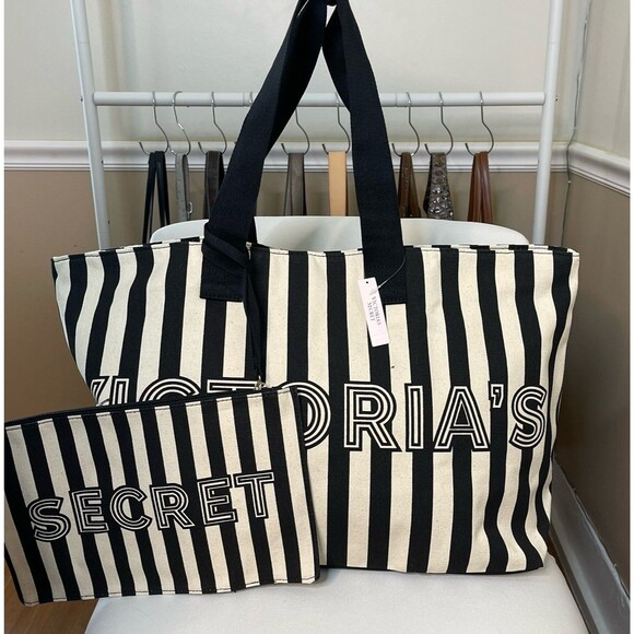 Victoria's Secret Handbags - Victoria’s Secret Graphic Stripe Tote Bag & Wristlet Pouch Set